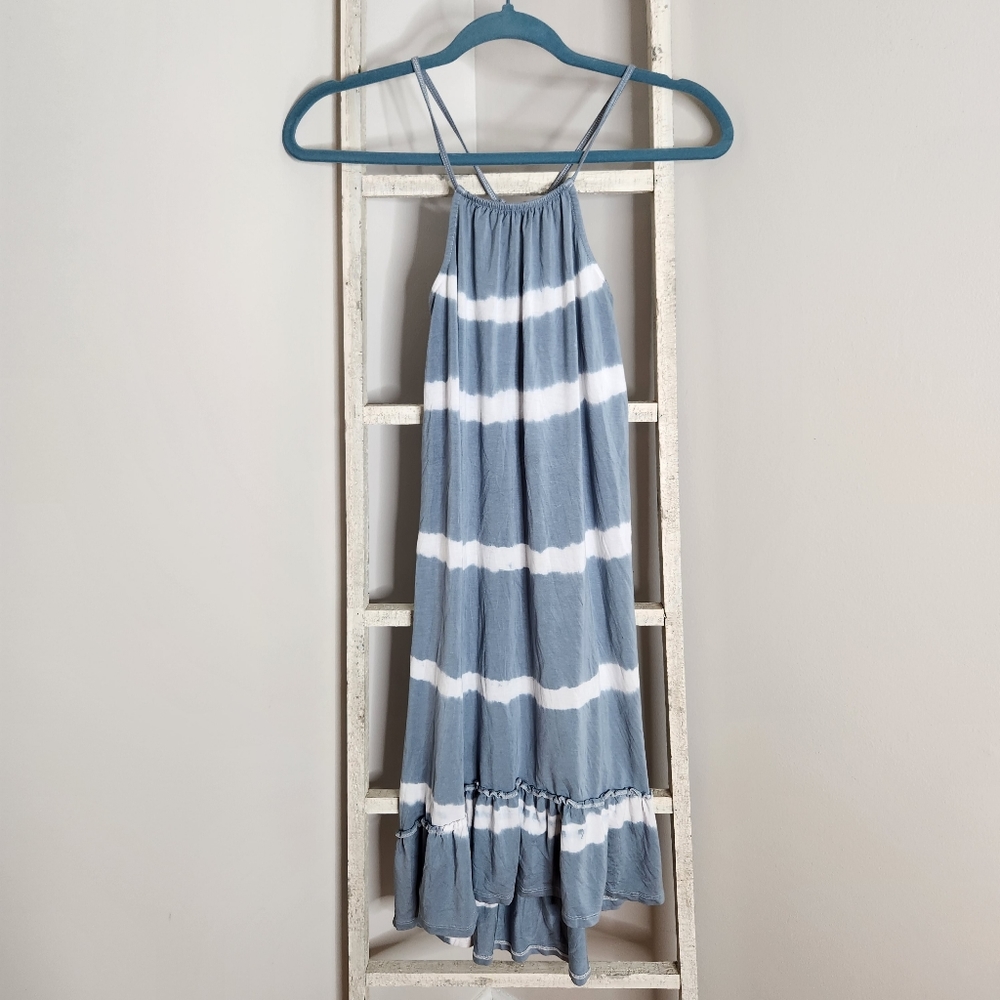 Tucker + Tate girls size XL 14/16 blue white ruffle tiered keyhole halter dress - Picture 1 of 5